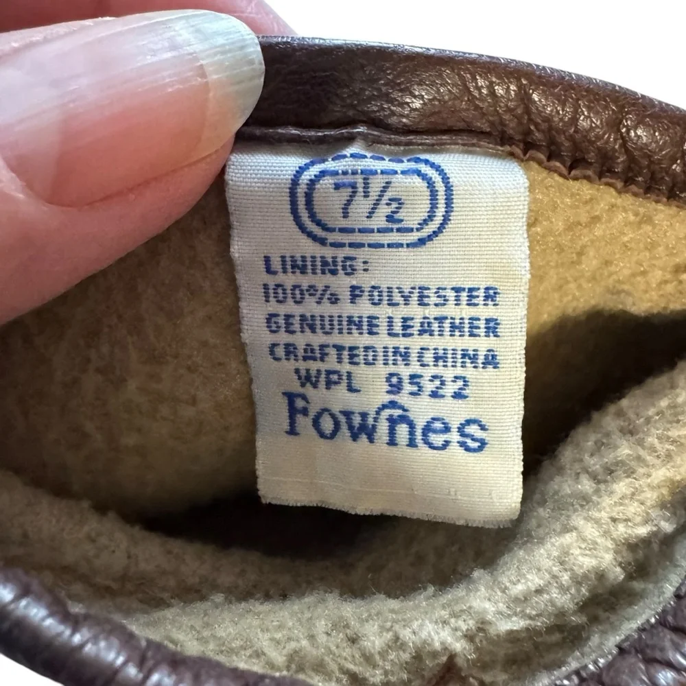 *Women’s Vintage Fownes Size 7.5 Brown Leather Gloves w Polyester Lining